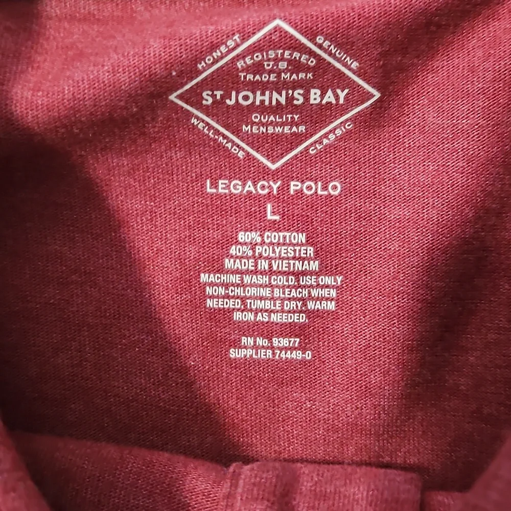 St. John's Bay Burgundy Legacy Polo Size Large - Picture 2 of 3